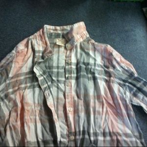 Pink white and grey button up flannel